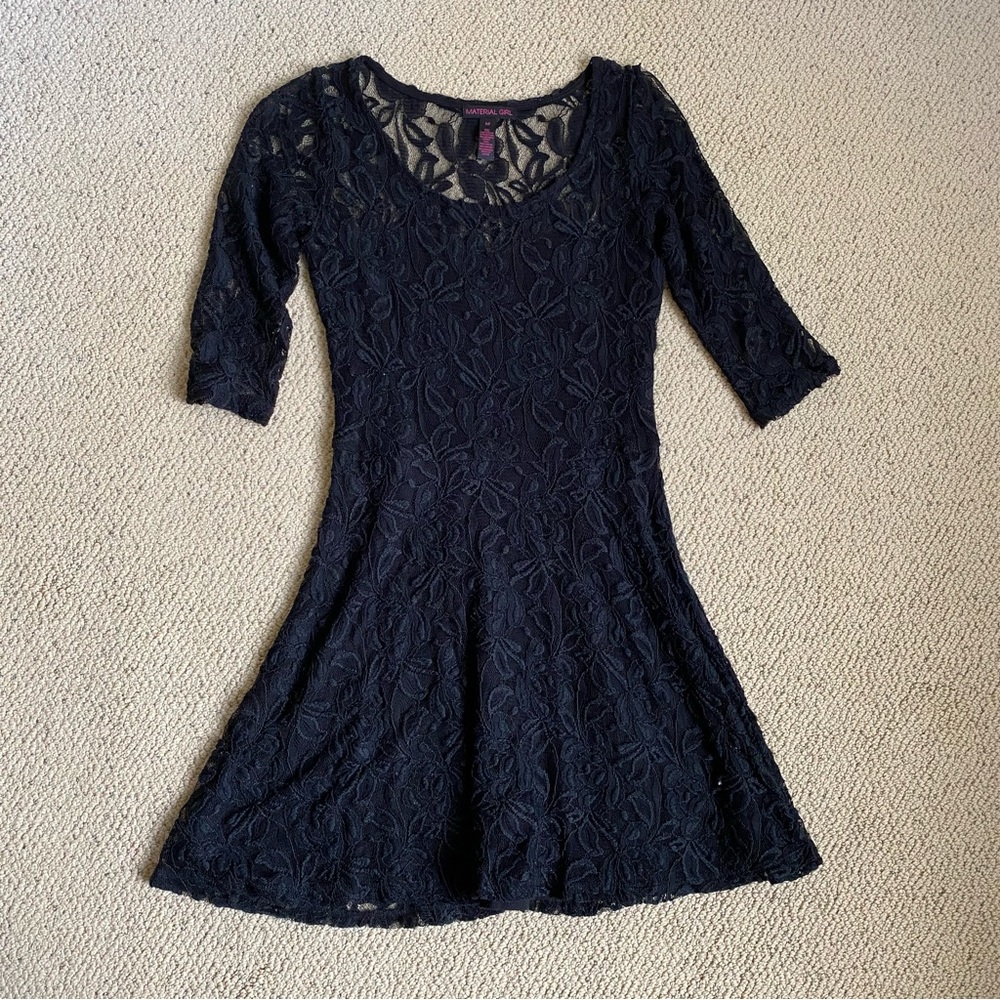Material Girl Black Lace Sweetheart Pullover Skater Dress